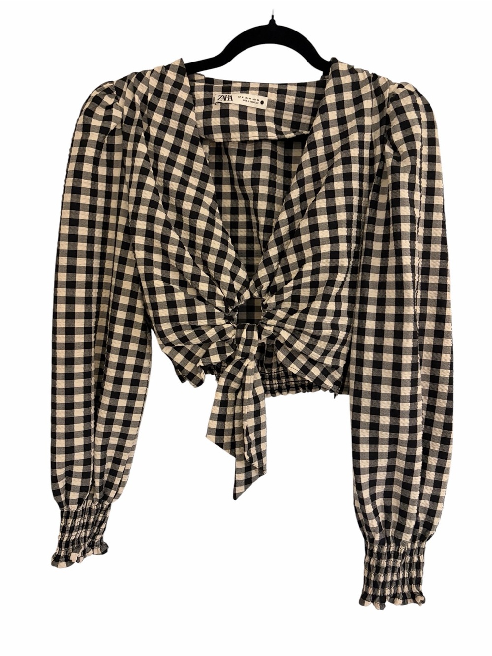 Zara Black & White Gingham Tie-Front Blouse
